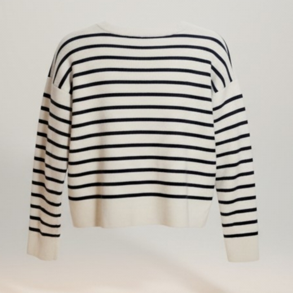 Madewell Merino Wool Lace-Up Striped Cropped Sweater - Picture 2 of 7
